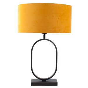 Stijlvolle zwarte tafellamp met ovale velvet kap – Oker on gold 40 cm