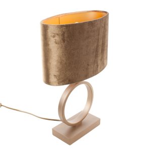 Tafellamp brons Sienna klein | Ovale velvet kap – coffee on gold 25 cm