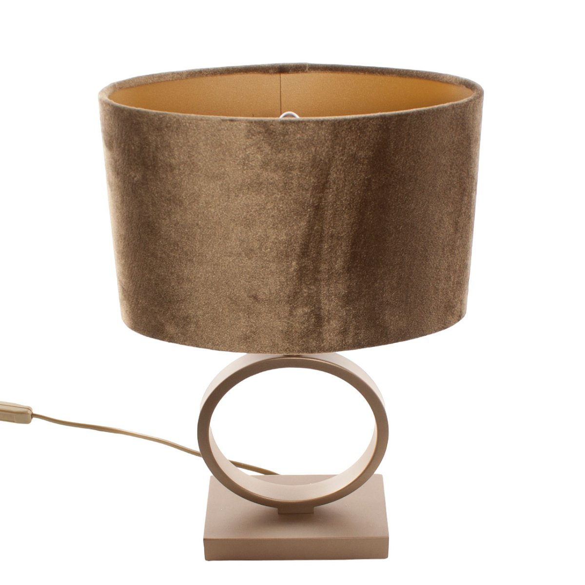 Tafellamp brons Sienna klein | Ovale velvet kap – coffee on gold 25 cm - Afbeelding 5