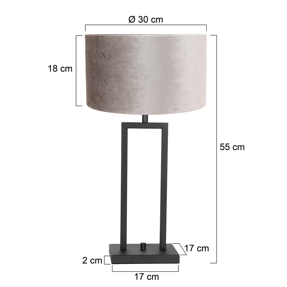 Tafellamp Stang 1 lichts Mat Zwart met Kap Taupe Velours - Afbeelding 7