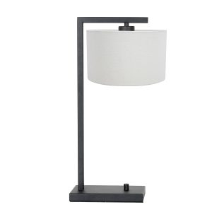 Tafellamp Stang 1 lichts Zwart met Linnen Kap Grijs