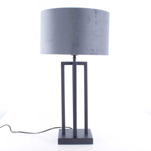 Tafellamp zwart | Grijze velours kap