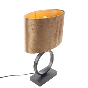 Tafellamp zwart Sienna klein | Ovale velvet kap – coffee on gold 25 cm