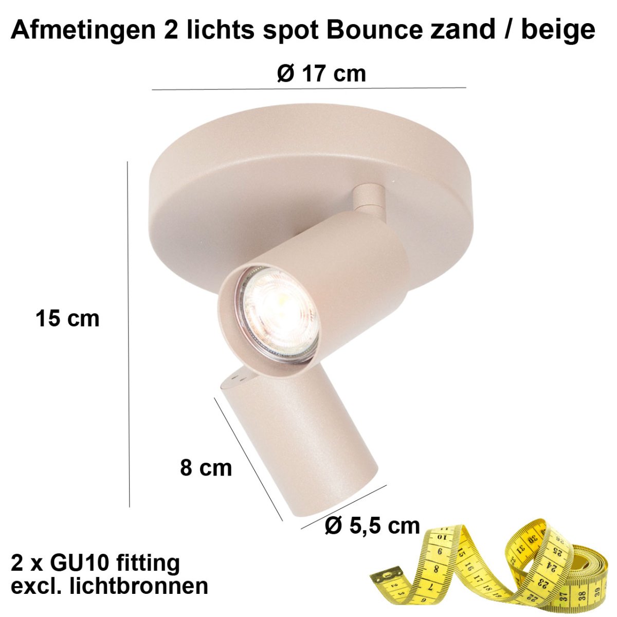 Verstelbare plafondspot Bounce 2 lichts zand / beige - Afbeelding 4