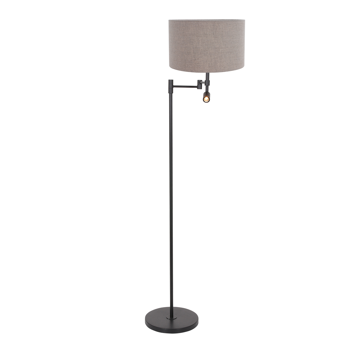 Vloerlamp Stang 1 lichts Zwart met Leeslamp en Linnen Kap Klei - Afbeelding 2