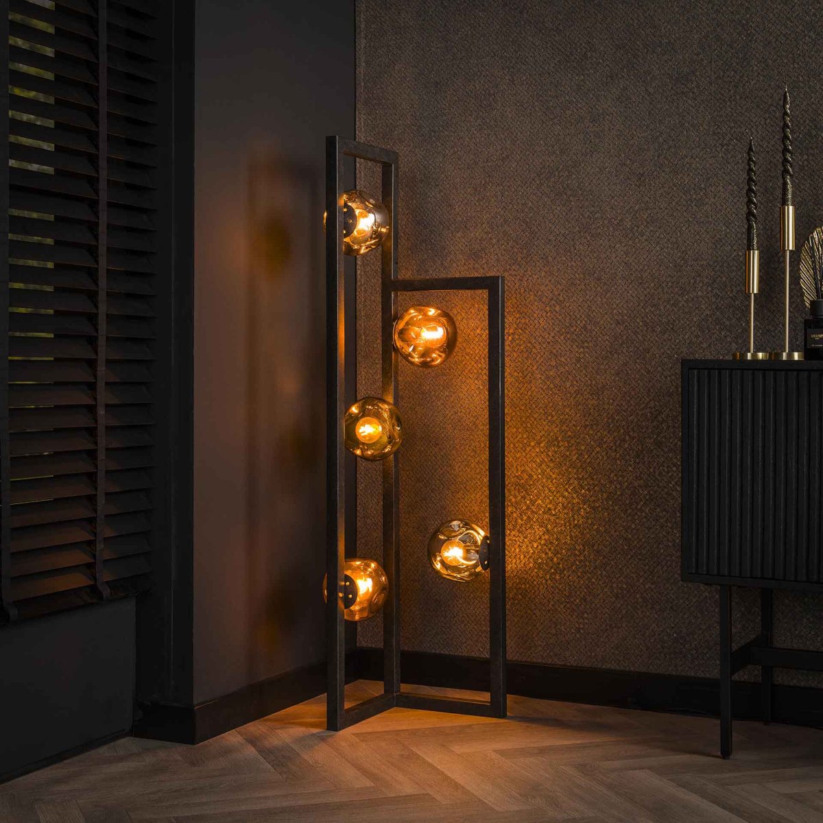 Vloerlamp | Stellar | 5 lichts | E27 | hotel chique | zwart