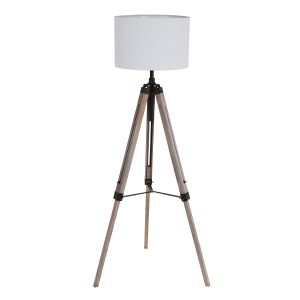 Vloerlamp Triek 1 lichts Hout/Zwart met Witte Stoffen Kap