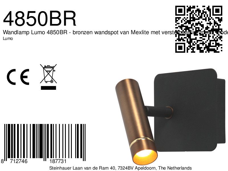 Wandlamp | Lumo | ingebouwde vervangbare LED module | modern | brons - Afbeelding 9