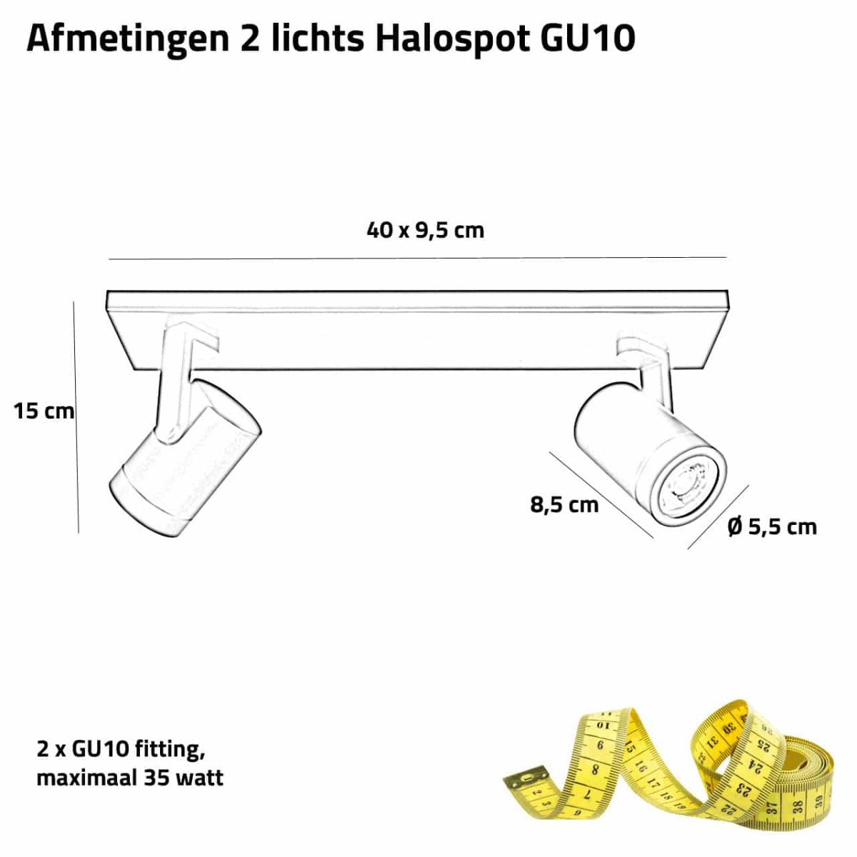 Plafond- en wandlamp | Halospots zwart | 2 lichts | GU10 | modern | zwart - Afbeelding 4