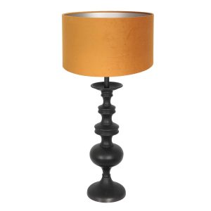 Zwarte houten tafellamp Lyons | kap velvet goud/oker