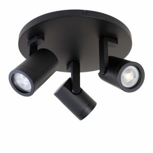 Plafonniere | Halospots zwart | 25 cm | 3 lichts | GU10 | zwart