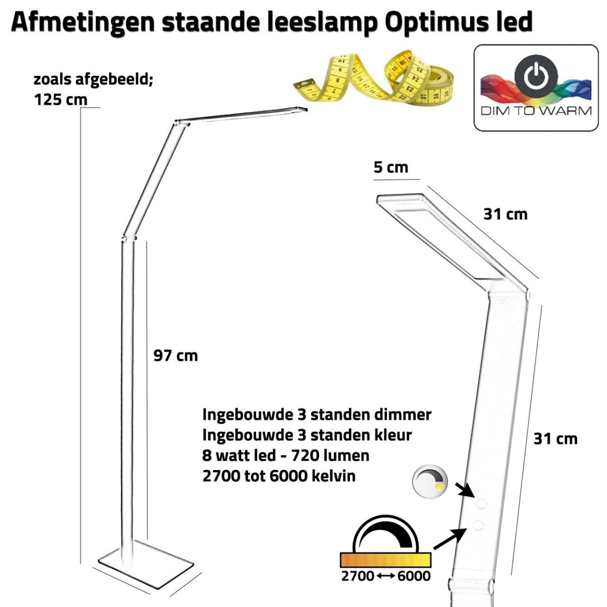 Staande vloerlamp Optimus led | zwart - Afbeelding 5