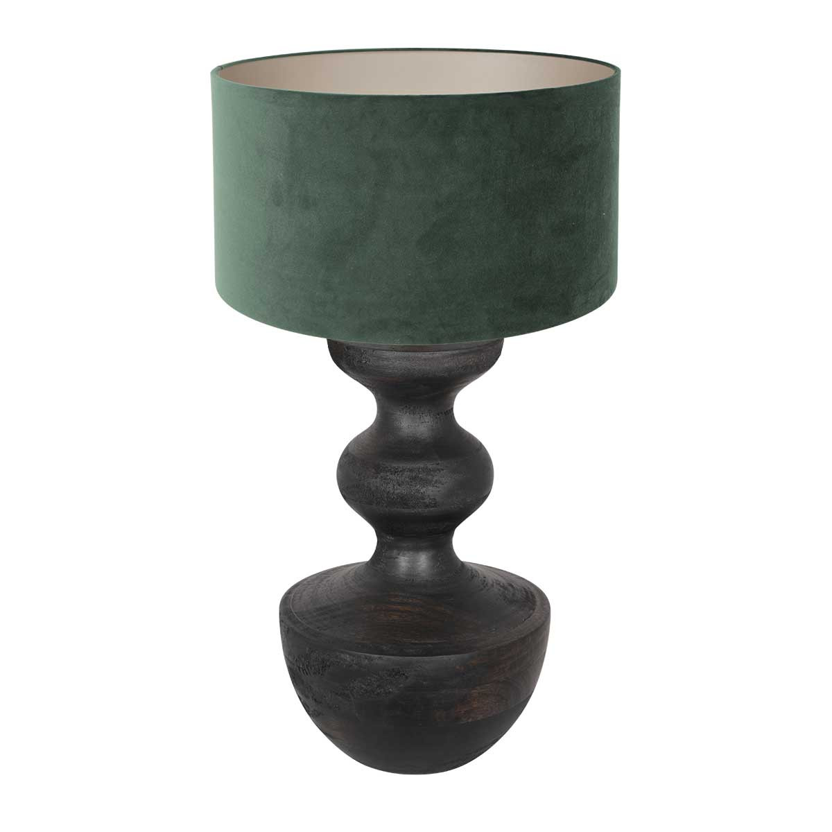 Zwarte tafellamp hout met groene velvet kap - Afbeelding 2