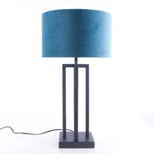 Zwarte tafellamp met blauwe velours kap Ø 30 cm