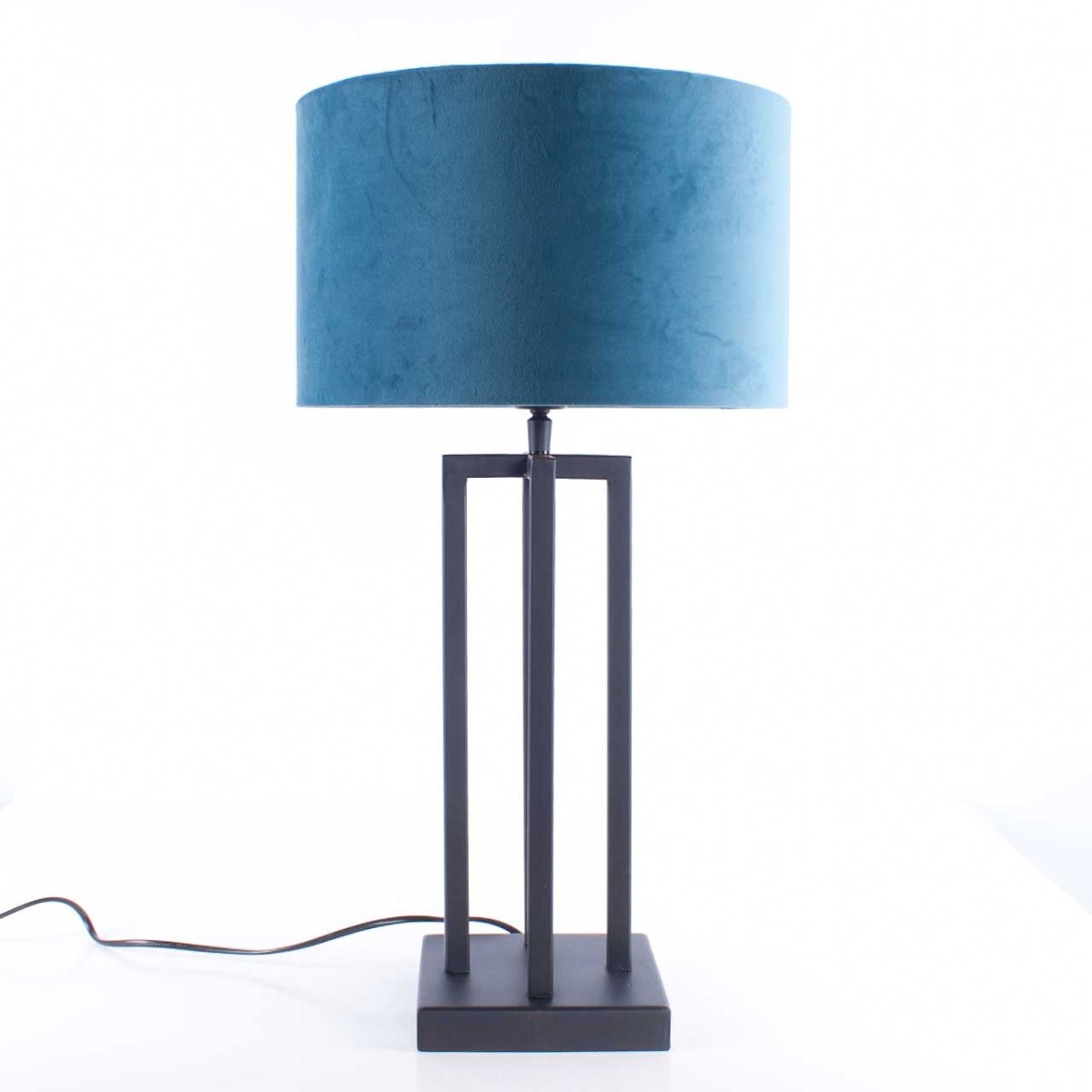Zwarte tafellamp met blauwe velours kap Ø 30 cm