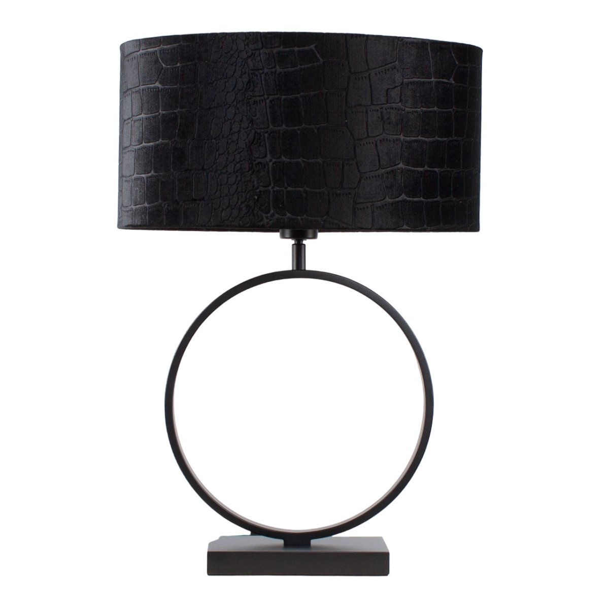 Zwarte tafellamp Sienna met ovale krokodillenprint kap – Black on gold 40 cm