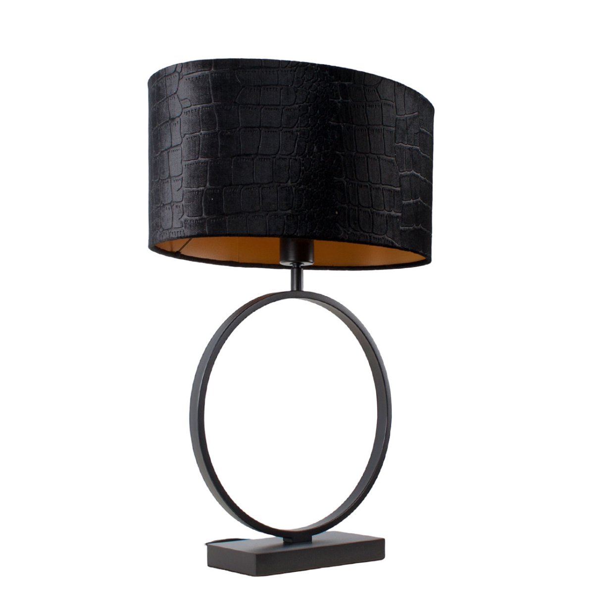Zwarte tafellamp Sienna met ovale krokodillenprint kap – Black on gold 40 cm - Afbeelding 9