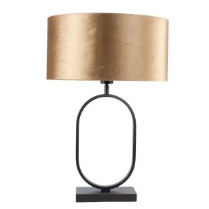 Zwarte tafellamp Verona ovaal met luxe ovale velours kap | Coffee on gold 40 cm