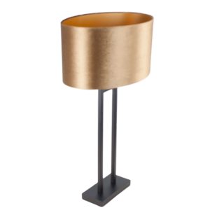 Zwarte trendy tafellamp met ovale kap 40 cm | Monza – coffee on gold
